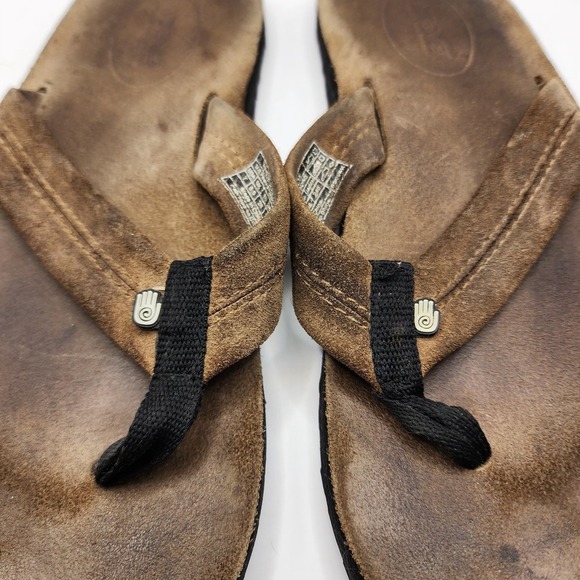 Teva Leather Sandals Womens 7 Brown Flip Flops Flats Casual Comfort Used - Picture 4 of 8